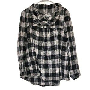Free People Walk in the Park Bohemian Black Textured Plaid Tunic Top XS